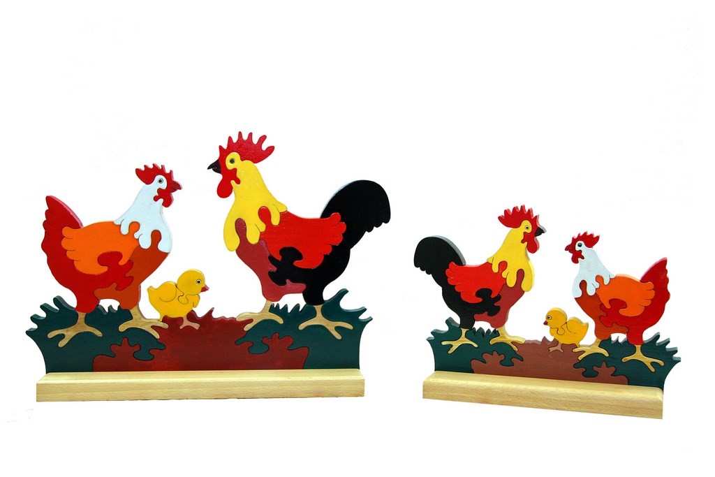 Puzzle poule et coq en bois