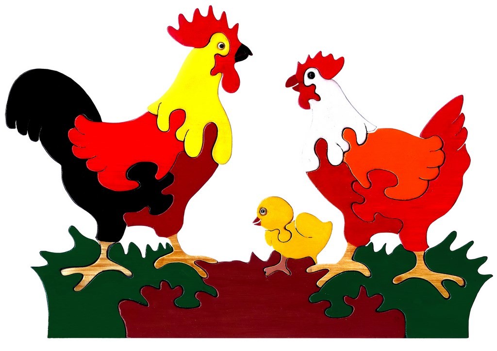 Puzzle poule et coq en bois