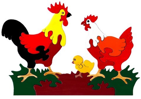 Puzzle poule et coq en bois